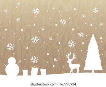 silhouette white reindeer,tree,snowman,snowflake,gift on rustic wood texture vertical background for decorate for merry Christmas festive and new year wallpaper concept 