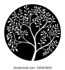 Silhouette of a white tree on a black background. Vector illustration isolated on white background.