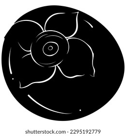 Silhouette of a whole persimmon. Sweet berry icon. Black vector illustration isolated on white. Close up fruit in simple cartoon style. Fresh organic exotic food