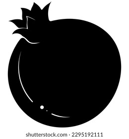 Silhouette of a whole pomegranate. Sweet fruit icon. Black vector illustration isolated on white. Close up pomegranate in simple cartoon style. Fresh organic exotic food