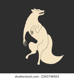 silhouette of a wild animal, fox grin, engraving, print