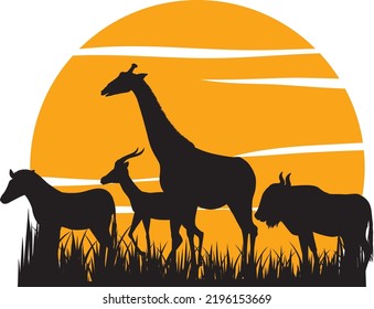 Silhouette wild animals cartoon illustration
