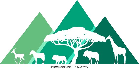 Silhouette wild animals with pyramid mountain illustration