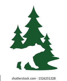 Silhouette of a wild bear with green forest.