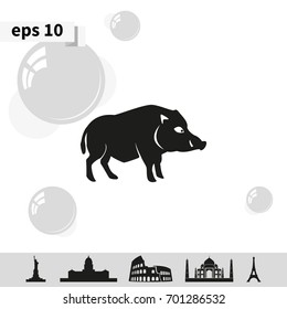 Silhouette of the wild boar. Flat illustration.