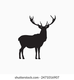 Silhouette of a wild deer in a flat style isolated on a white background. Vector illustration of a simple deer logo.