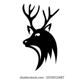 Silhouette of a Wild Deer Head Icon Template. Animals, nature and wildlife vector art