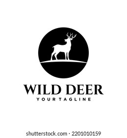 Silhouette Wild Deer Logo Design Vector