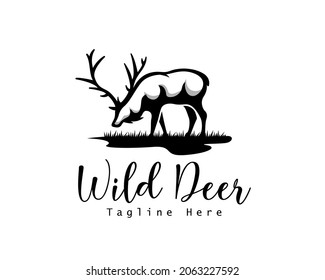 silhouette wild elk deer eat logo template illustration