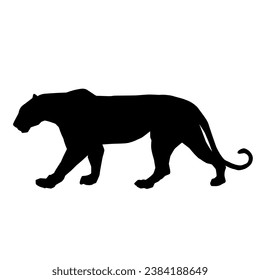 Silhouette of a wild forest big cat animal walking pose isolated on white background.