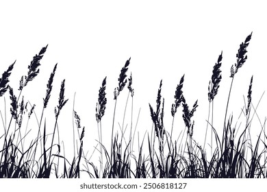 Silhouette of Wild Grass and Weeds Blowing in the Wind. Vector icon design.