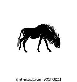 Silhouette wildebeest vector illustration with black and white colour