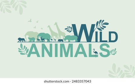 Silueta de la familia de la fauna silvestre, diversidad de safari de la fauna silvestre y ecología de la sabana de pastizales, conservación del medio ambiente y de los animales silvestres, parque nacional en África, respetuoso del medio ambiente y día mundial de la fauna.