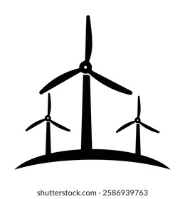 Silhouette of wind turbine symbol. Wind turbines vector. Wind power plant icon, vector. Windmill icon, vector illustration. Sustainable and Renewable energy. 