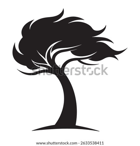 Silhouette of a Windblown Tree Vector Illustration