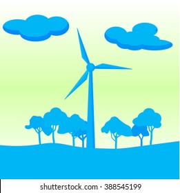 Silhouette of windmill with forest and sky