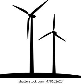 Silhouette of windmills. Alternative energy source. Vector illustration.