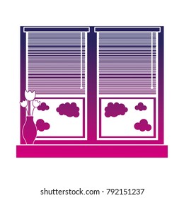 silhouette window with blind curtain and fower inside jar