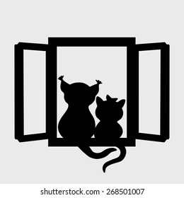 silhouette window with cats