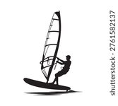 Silhouette of a windsurfer riding a wave a dynamic watersport scene