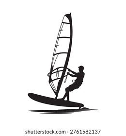 Silhouette of a windsurfer riding a wave a dynamic watersport scene