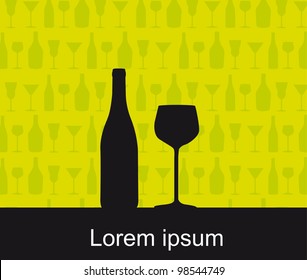 silhouette wine bottle and wine cup over green background. vector