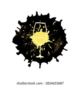 Silhouette of wine glass and abstract drop of white wine. Design for wine list, menu. Vector illustration.