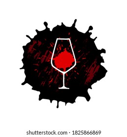 Silhouette of wine glass and abstract drop of red wine. Design for wine list, menu. Vector illustration.