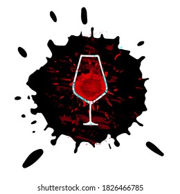 Silhouette of wine glass and abstract drop of red wine. Design for wine list, menu, invitation for party. Vector illustration.