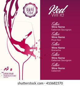 Silhouette wine glass with liquid effect, color red wine. Template designs of wine, events, invitations or promotions. Vector.