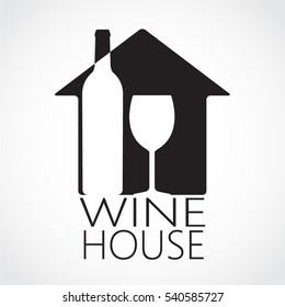 silhouette wine house negative shape label logo