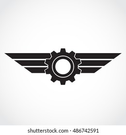 silhouette winged gear symbol