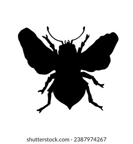 Silhouette of winged insect honey bee.Vector graphics.