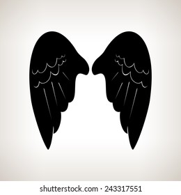 Silhouette wings on a light background,black and white vector illustration