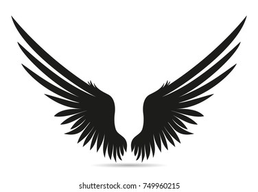 Silhouette wings. Vector illustration on white background. Black and white style.