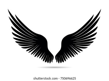 Silhouette wings. Vector illustration on white background. Black and white style.