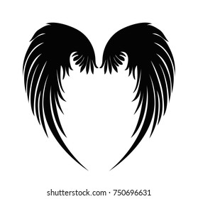 Silhouette wings. Vector illustration on white background. Black and white style.