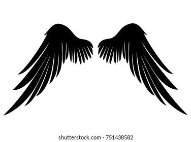Silhouette wings. Vector illustration on white background. Black and white style.