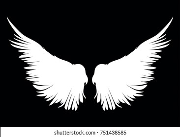 Silhouette wings. Vector illustration on white background. Black and white style.