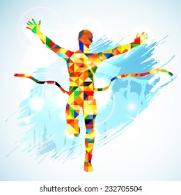 Silhouette Winner Man and Fans in Mosaic Pattern on Grunge Background. Vector illustration.