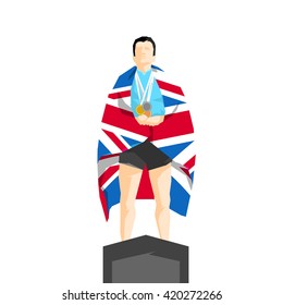 Silhouette winner on the podium with flag United Kingdom