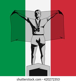 Silhouette winner on the podium with flag Italy