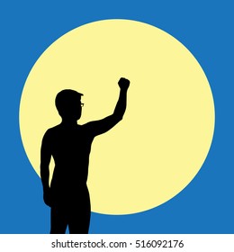 Silhouette the winner with super full moon on background