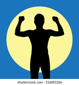 Silhouette the winner with super full moon on background