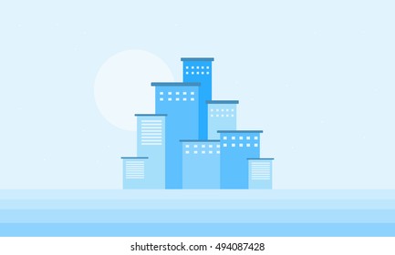 Silhouette of winter buildngs landscape vector illustration