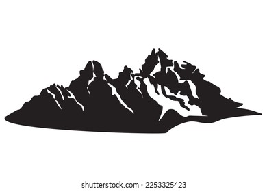 Silhouette winter landscape - Steep rocky mountains in firs snow. 
Vector illustration of snowy hard mountains silhouette. Premium icon for website design and app development winter travel.