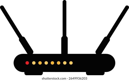 Uma silhueta de um roteador wireless com antenas e luzes de LED, incluindo uma vermelha.