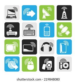 Silhouette wireless and technology icons - vector icon set