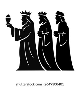 Silhouette of the wise men with gifts, Christmas illustration
