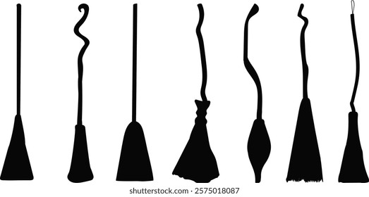 silhouette witch broom collection, vector